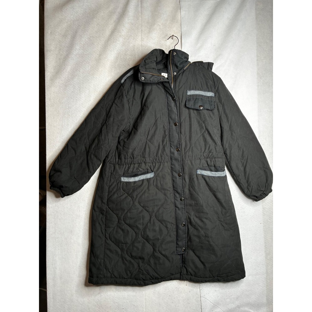 POL Clothing Black Quilted Longline Puffer Coat Hooded Drawstring Waist SMJ152 S